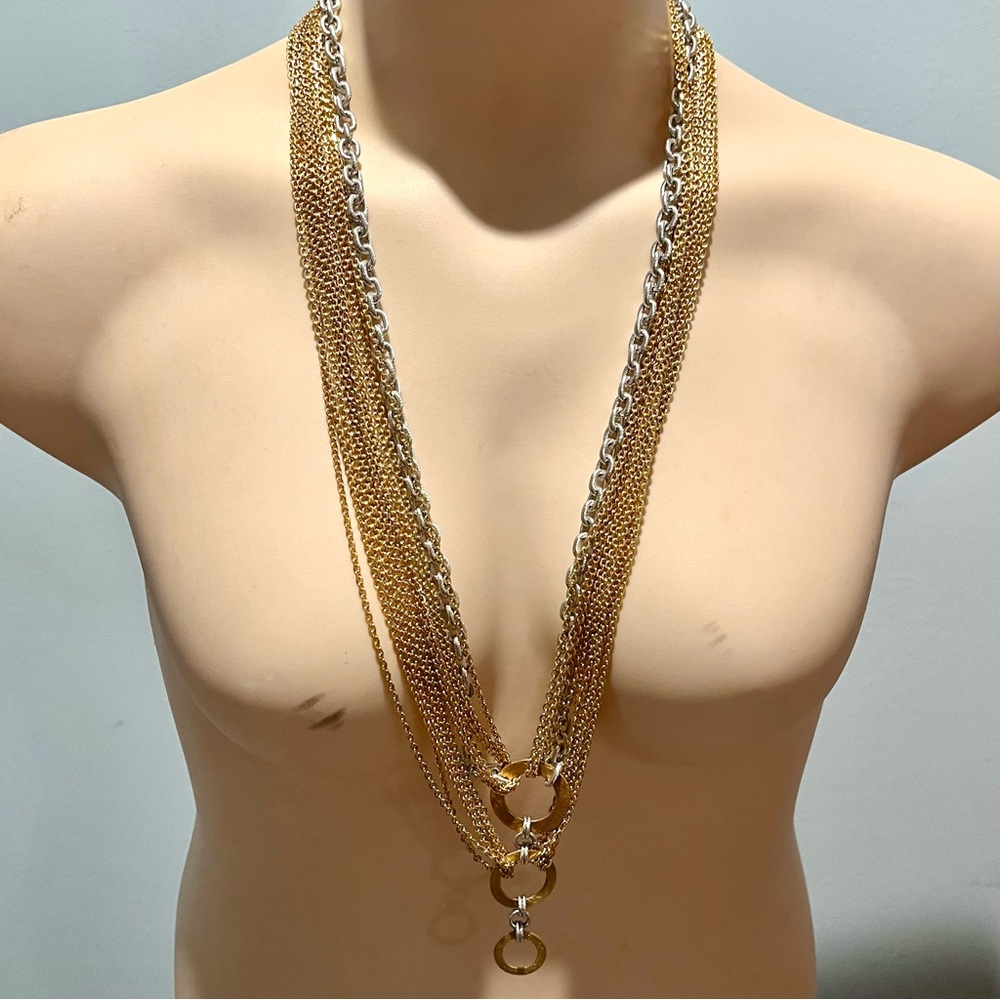 Vintage Women’s Multi-Long Strand Gold & Silver Tone Chained Necklace